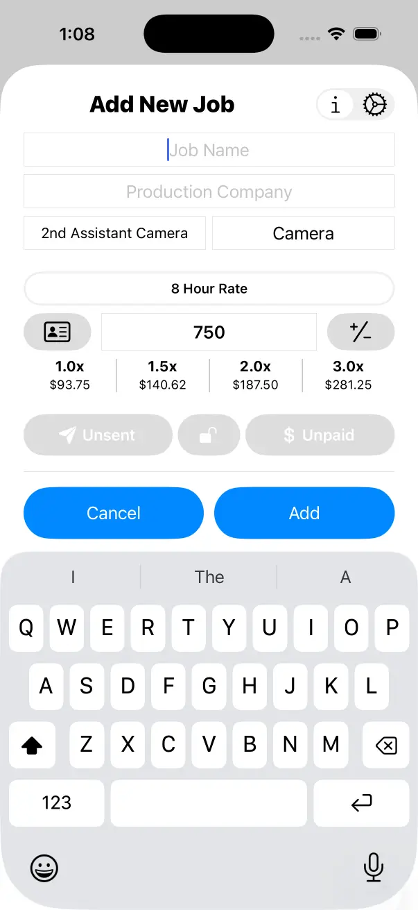 Tap the 'Add Job' Button