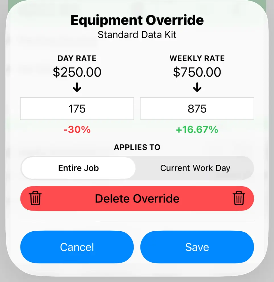 Delete Equipment Override