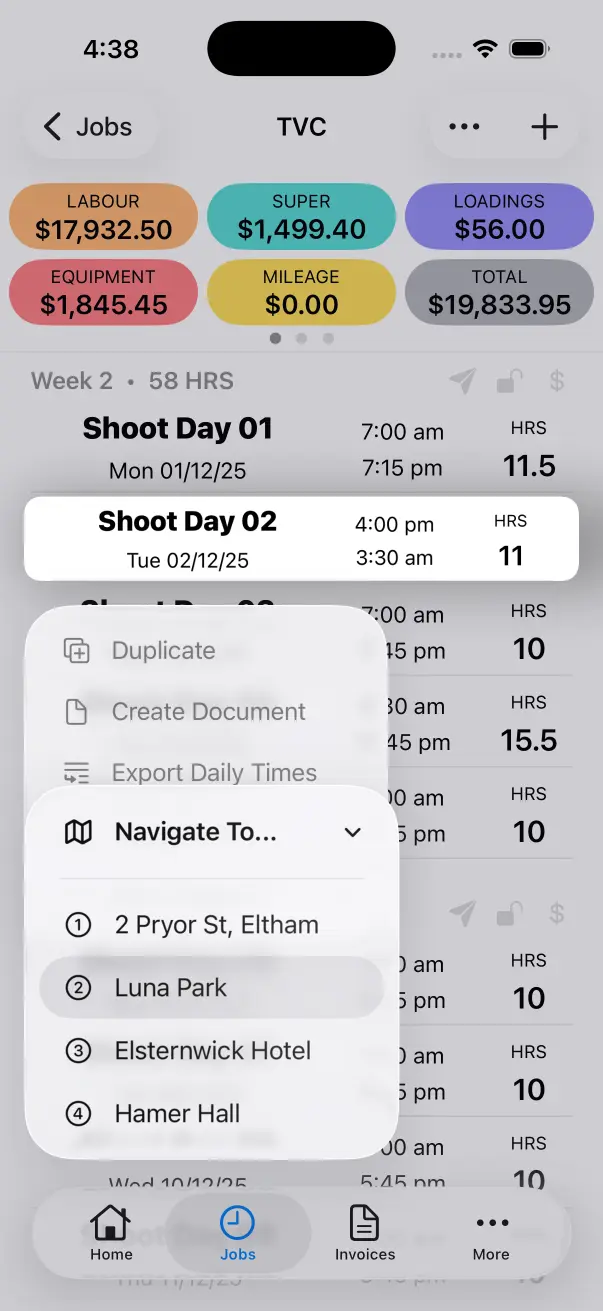 Navigate to Locations from Work Day List